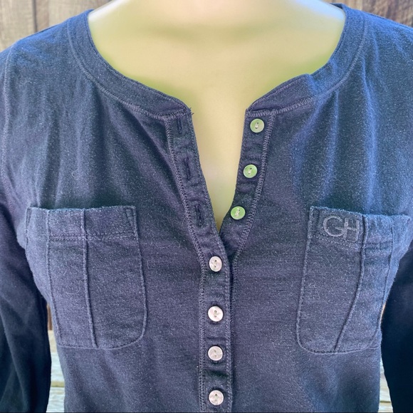 Blue Gilly Hick’s Hollister tee • 3/4” sleeves • Size S • button front pull over - Picture 4 of 7